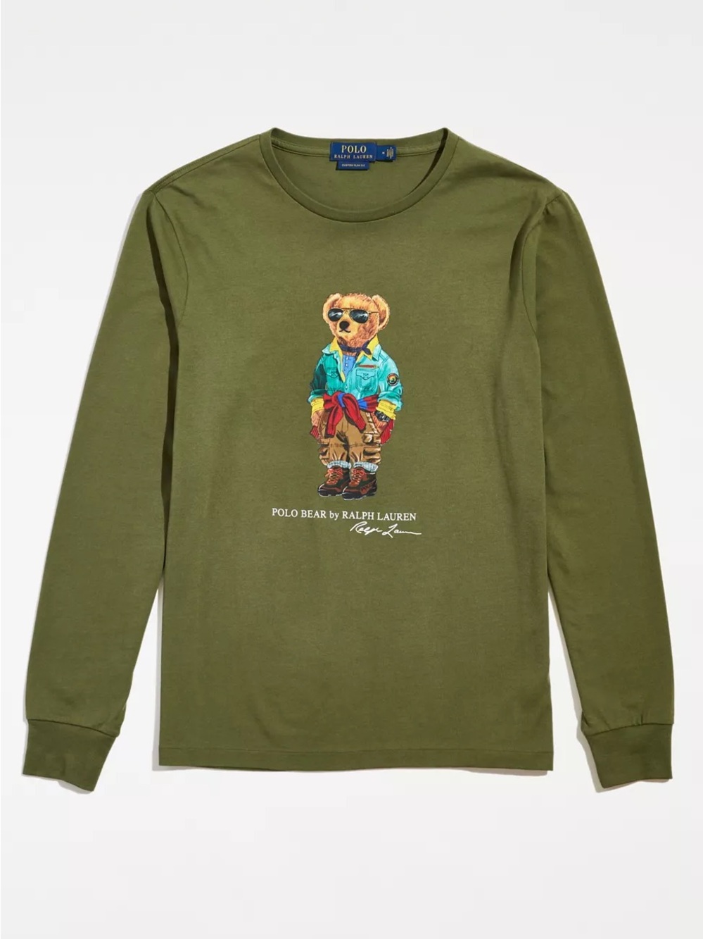 Polo Ralph Lauren Bear Long Sleeve Tee in Olive Green